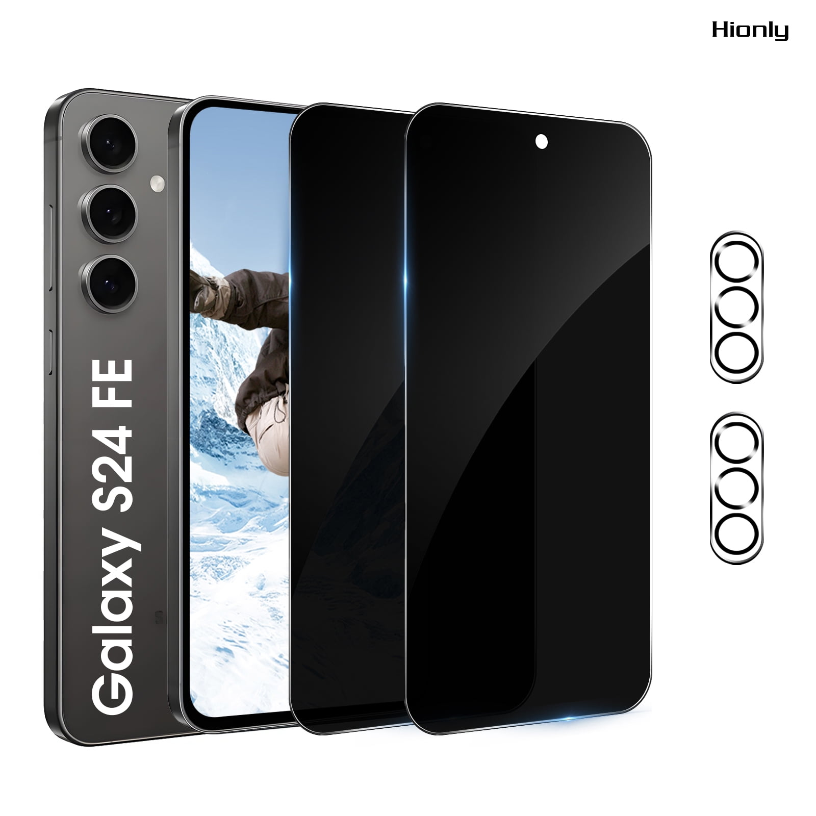 [2+2 Pack] Hionly Compatible with Samsung Galaxy S24 FE Privacy Screen Protector with Camera Lens Protector