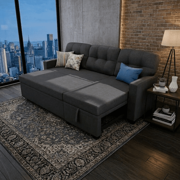 Howcool 82" Sectional Sofa Bed, L-Shaped Sleeper Pull Out Couch with Storage Chaise & USB Charging Ports, Linen Fabric for Small Apartment Living Room,Dark Grey
