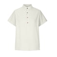 thumbnail image 3 of ZUKMRJPC Women's Summer Fashion Tee Button Down V Neck Short Sleeve Solid Color Blouses Cotton Linen Loose Fit Vacation Tunic Tops, 3 of 5