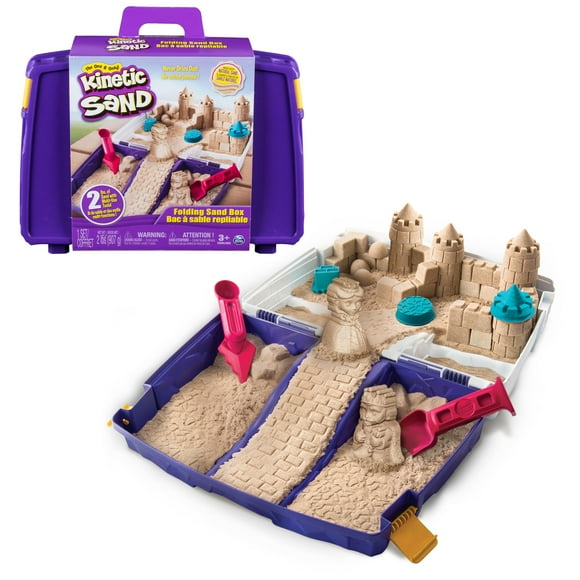 Kinetic Sand, Folding Sand Box with 2lbs Play Sand, 7 Molds & Tools, Sensory Toys for Kids Ages 3 and up