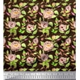 thumbnail image 1 of Soimoi Brown Georgette Viscose Fabric Leaves & Peony Floral Print Fabric by the Yard 42 Inch Wide, 1 of 3