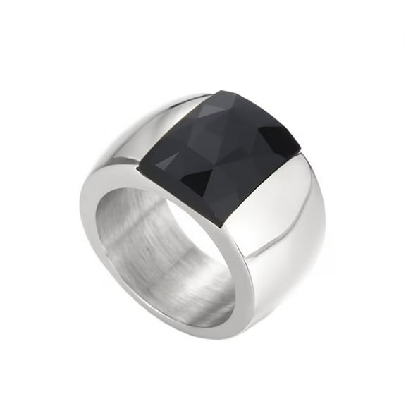 HIJONES Women's Stainless Steel Square Gemstone Wide Surface Classic Simple Wedding Engagement Statement Ring Silver Black Size 6