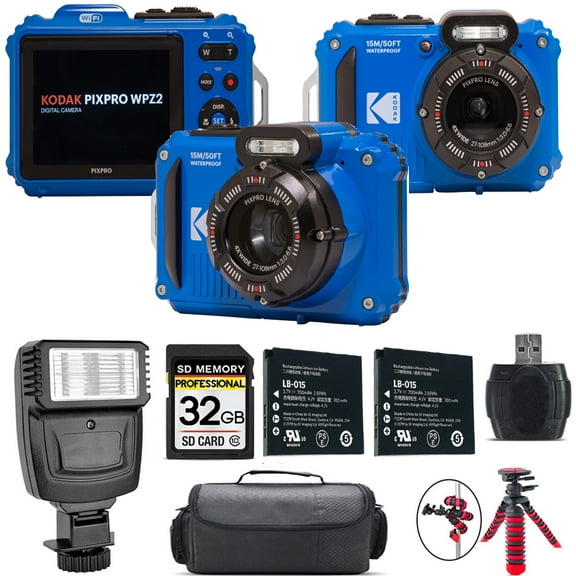Kodak PIXPRO WPZ2 Digital Camera (Blue)   Extra Battery   Flash - 32GB Kit (International Version)