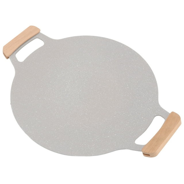 Nonstick Aluminum BBQ Grill Plate with Handles for Gas Stovetop Induction Cooker Fast Uniform Heating, Nonstick Coating, Beech Handle, Cooking Helper, Indoor Outdoor Use