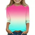 thumbnail image 2 of BLTIBY Children Girls Boys Casual 3/4 Sleeve Sweatshirt Fall Spring Gradient Printed Kids Round Neck Loose Soft Tunic Fashion Pullover Top Blouse 2025 Hot Pink 11-12 Years, 2 of 5