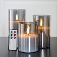 thumbnail image 1 of Velas sin llama Eywamage de cristal gris ahumado con mando a distancia, juego de 3, 1 of 6