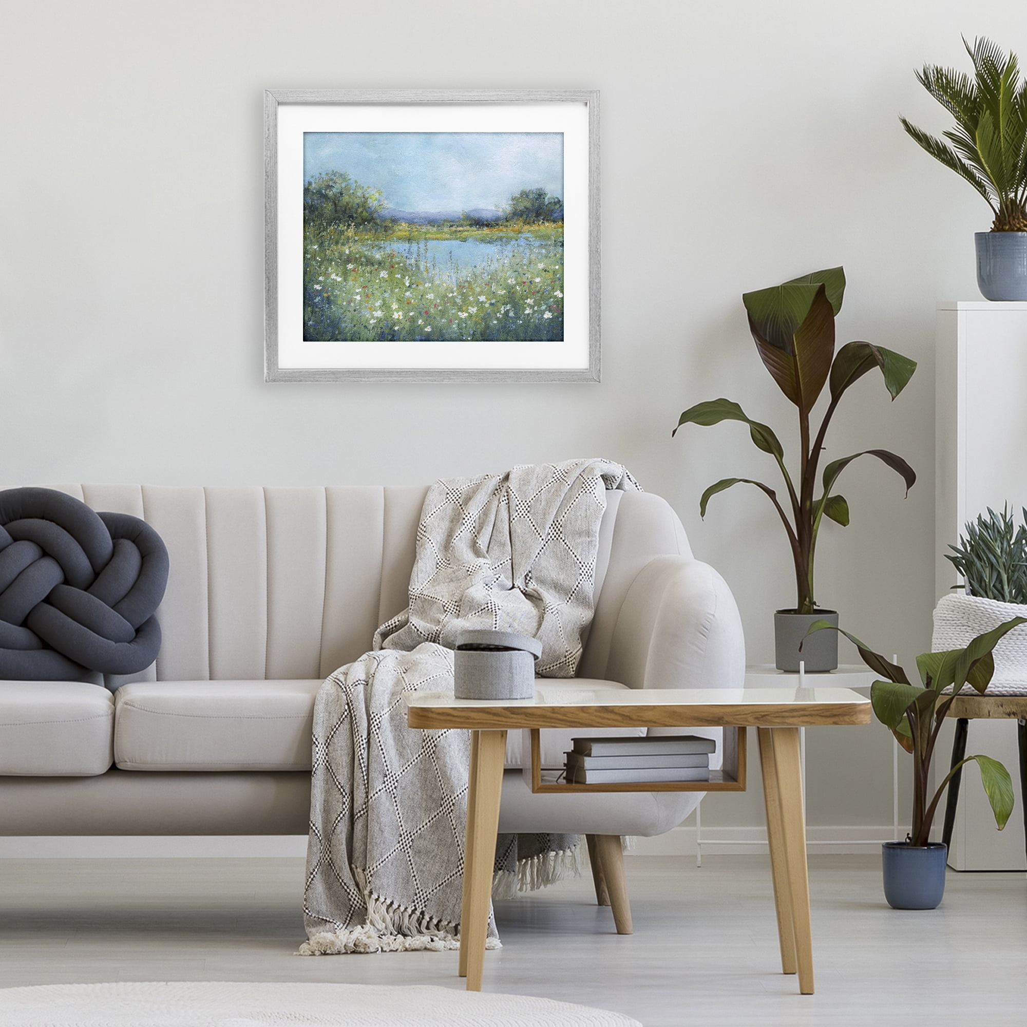 Stupell Industries Impressionist Meadow Surrounding Pond Gray Framed Print Under Glass, design by Carol Robinson