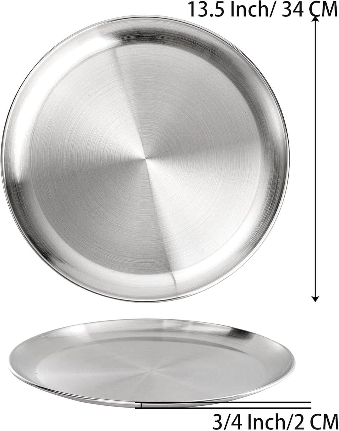 4 Pack Stainless Steel Pizza Pan, 13-1/2 Inch Tray Oven Crisper, Round Sheet Baking Pan Food Serving Plate for Pie, Cookie, Dishwasher Safe