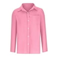 thumbnail image 4 of Lovskoo Cotton Linen Summer Tops for Women 2024 Button Down Collared Long Sleeve Solid Color Button Shirts Loose Blouse Casual Work Tunic Tops with Pocket Pink, 4 of 7