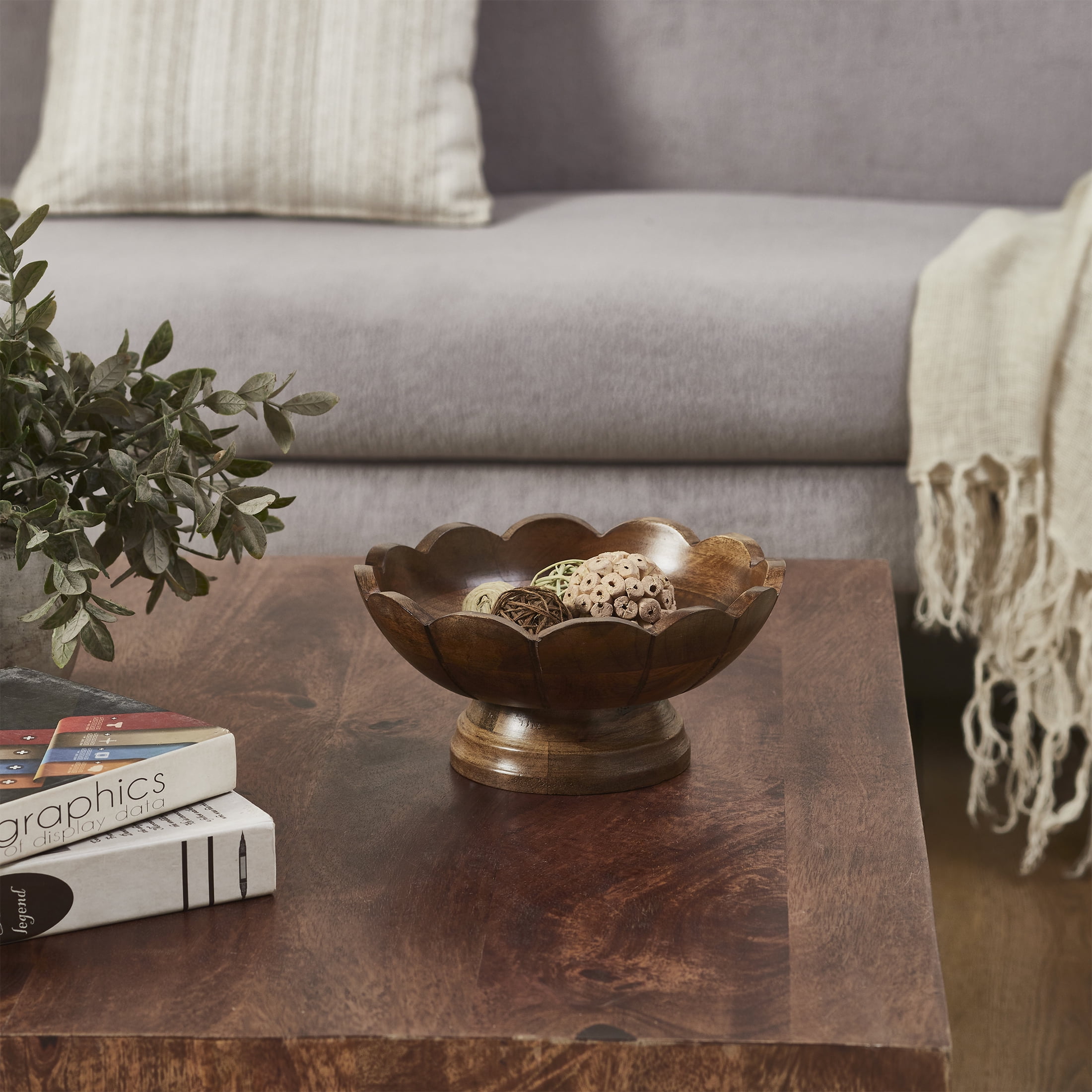 My Texas House Brown 9" Mango Wood Scallop Decorative Bowl