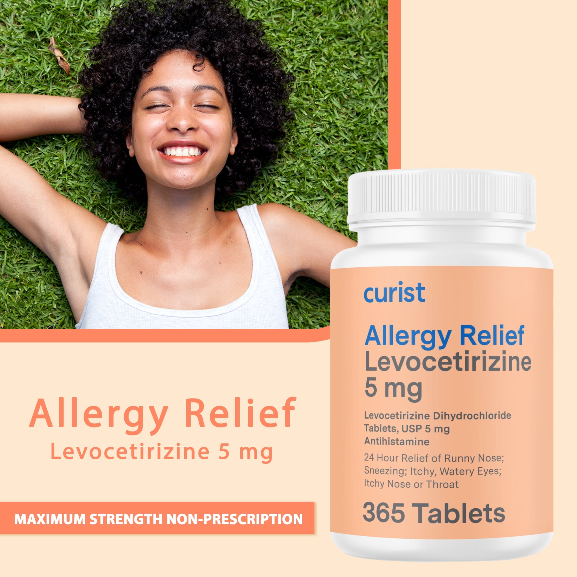 Curist Levocetirizine 5 mg (365 Tablets) Seasonal Antihistamine for Allergy Relief - Non-Drowsy Formula with 24 Hour Itch, Sneezing & Runny Nose Relief