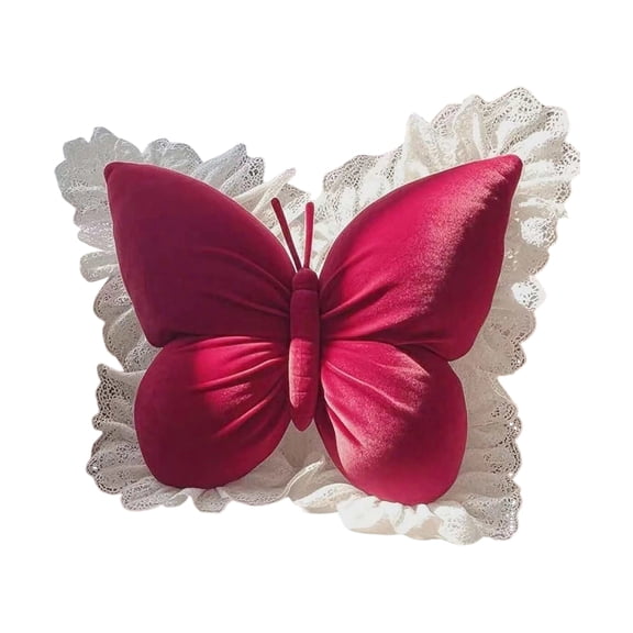 Glitter Velvet Butterfly Throw Pillow with Lace Trim, Sequin Decorative Cushion for Couch Sofa Bed Living Room, Cute Home Garden Pastoral Style Accent Pillow