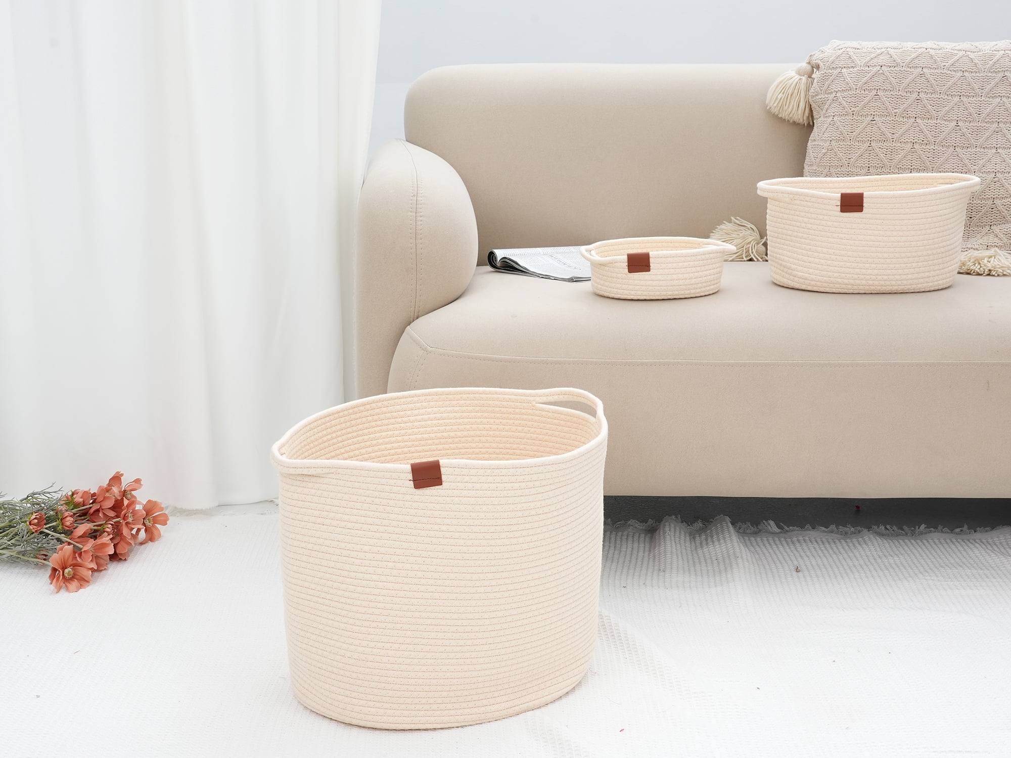 Unique Bargains Woven Storage Basket Shelf Storage Organizer Bin for Home Decor Beige S
