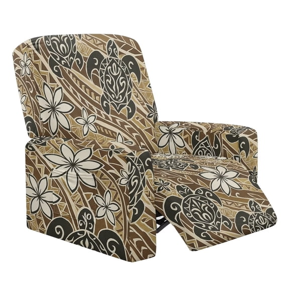 Jiueut Polynesian Turtle Flower Print Recliner Cover, Elastic Couch Protection Dustproof Recliner Chair Covers with Machine Washable Design