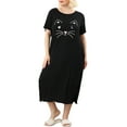 thumbnail image 2 of Agnes Orinda Nuisettes pour Femmes Grande Taille Col Rond Manches Courtes Pyjama à Imprimé Chats avec Poche 4X Noir, 2 of 8