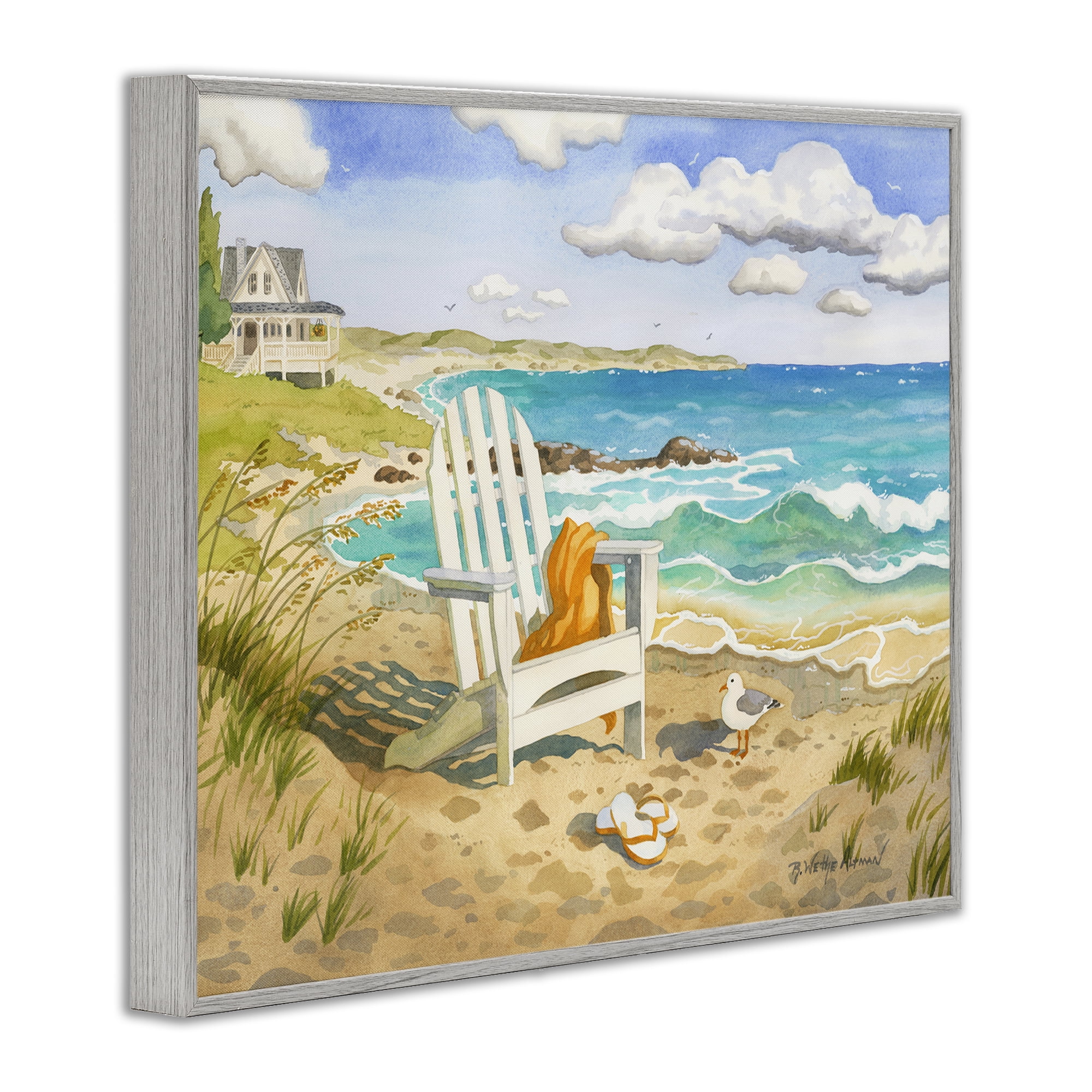 Stupell Industries Waiting For You by Beach Gray Framed Giclee Art, design by Robin Altman
