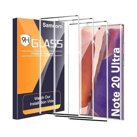 can 3 Pack Galaxy Note 20 Ultra Screen Protector, 9H Tempered Glass, Ultrasonic Fingerprint Support, 3D Curved,HD Clear Scratch Resistant for Samsung Galaxy Note 20 Ultra 5G Glass Screen Protector
