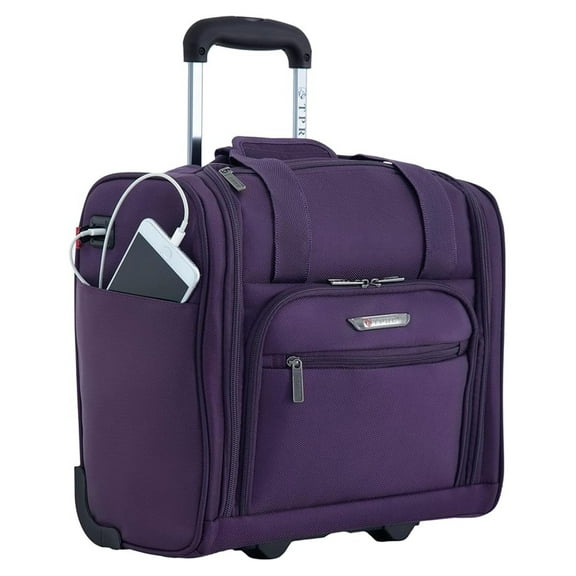 TPRC Smart Under Seat Carry-On Luggage with USB Charging Port, Purple, Underseater 15-Inch