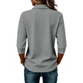 thumbnail image 4 of Dweltoz Women’s Waffle Knit Polo Shirt 3/4 Sleeve Collared V Neck with Half Button Placket Relaxed Fit Top,Gray L, 4 of 5