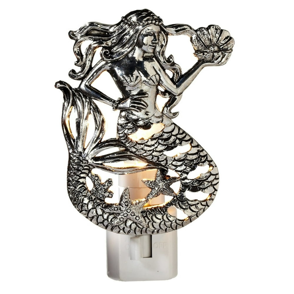 Silver Mermaid With Shells Electric Night Light