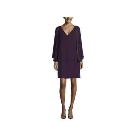 Betsy & Adam Womens Petites Beaded Chiffon Cocktail Dress