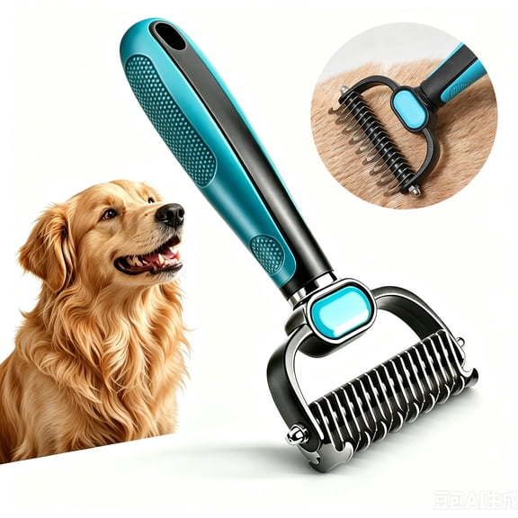 Double Sided Pet Dematting Comb, Safe Deshedding Detangling Grooming Brush for Dog Brush Cat Brush Puppy Kitten Hair Remover, 9cm (3.54 Inch) Wide Large Blade Head