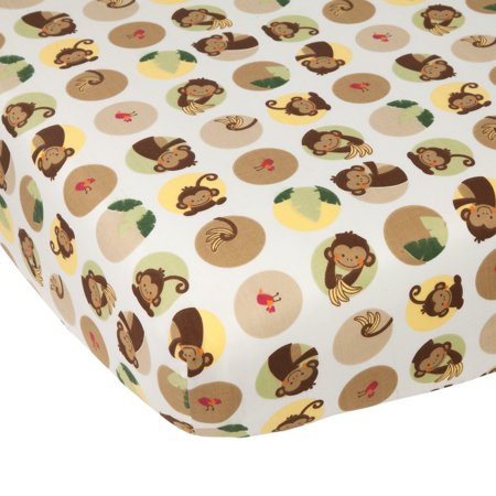 UPC 084122552067 product image for Lambs & Ivy Tickles Fitted Sheet  -  Brown, White, Green, Animals, Monkey | upcitemdb.com