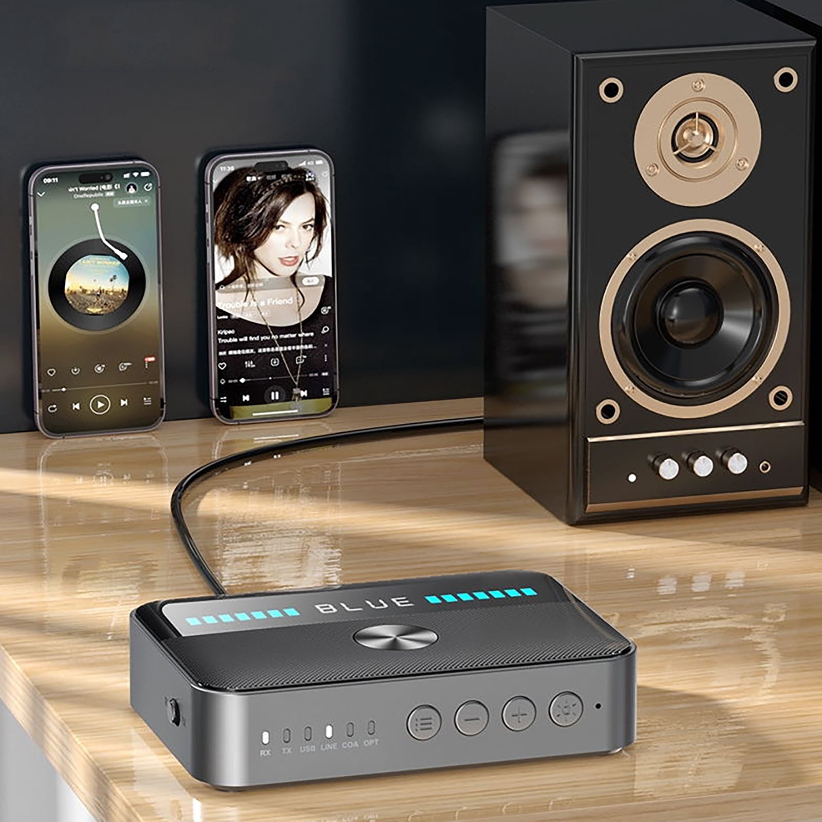 Bluetooth 5.3 Wireless Transmitter Receiver Adapter Two-in-One Design, Dual Phone Connection, LED Display, Multiple Audio Interfaces