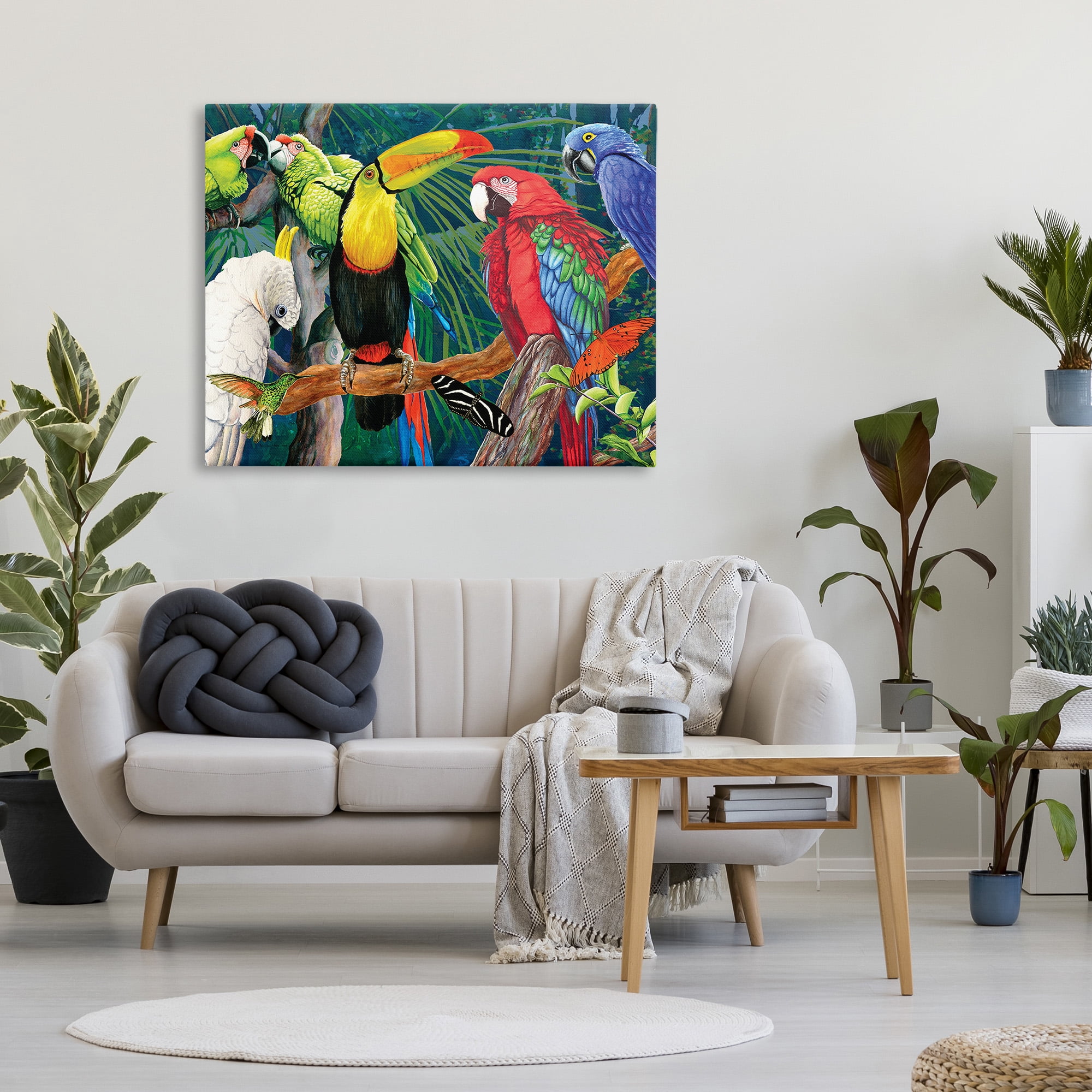 Stupell Industries Tropical Rainforest Birds Animals & Insects Painting Gallery Wrapped Canvas Art Print Wall Art, 48 x 36