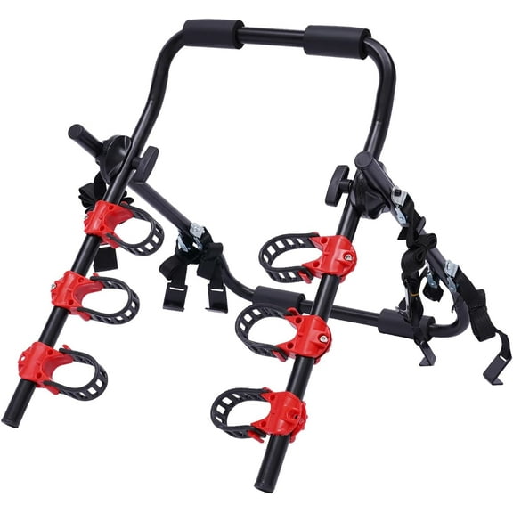 Bike Rack for Car Trunk Mount, Vehicle Trunk Mount Bike Rack, Foldable Bicycle Carrier Holder for Car Bicycle Carrier Sedan Hatchback Minivan S-U-V, Black and Red (26.77 * 18.89 * 24.41in)