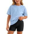 thumbnail image 2 of BaoFuBaoMei Short Sets for Girls 2 Piece Summer V Neck Short Sleeve Tops and Pants Sets Casual Vacation Travel Outfits, 2 of 9