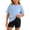 Blue, variant on Girls Summer Outfits 2 Piece Sets Oversized V Neck Side Split Shirts and Biker Shorts Athletic Sets Workout Outfits Pink 5 Years