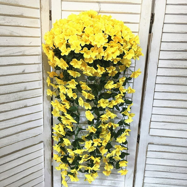 Cesta colgante de pared de flores artificiales violetas, flor de Orquídea, flor de seda, vid, hogar, boda, fiesta, decoración de luz de calle