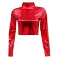 thumbnail image 4 of UJNDER Women's Metallic Long Sleeve Tops Shiny Stretch Neck Clubwear Slim Fit Tops for Women Red L, 4 of 4