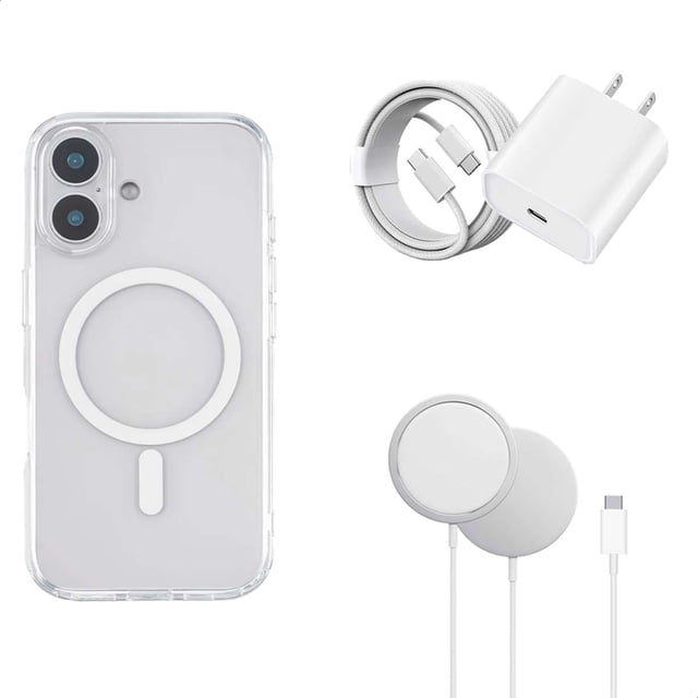 YUWY Kit Accesorios Compatibles Con MagSafe Para iPhone 16 Antigolpes Combo de Funda Base y Cargador Para iPhone 16 Kit Accesorios Regalo Para iPhone