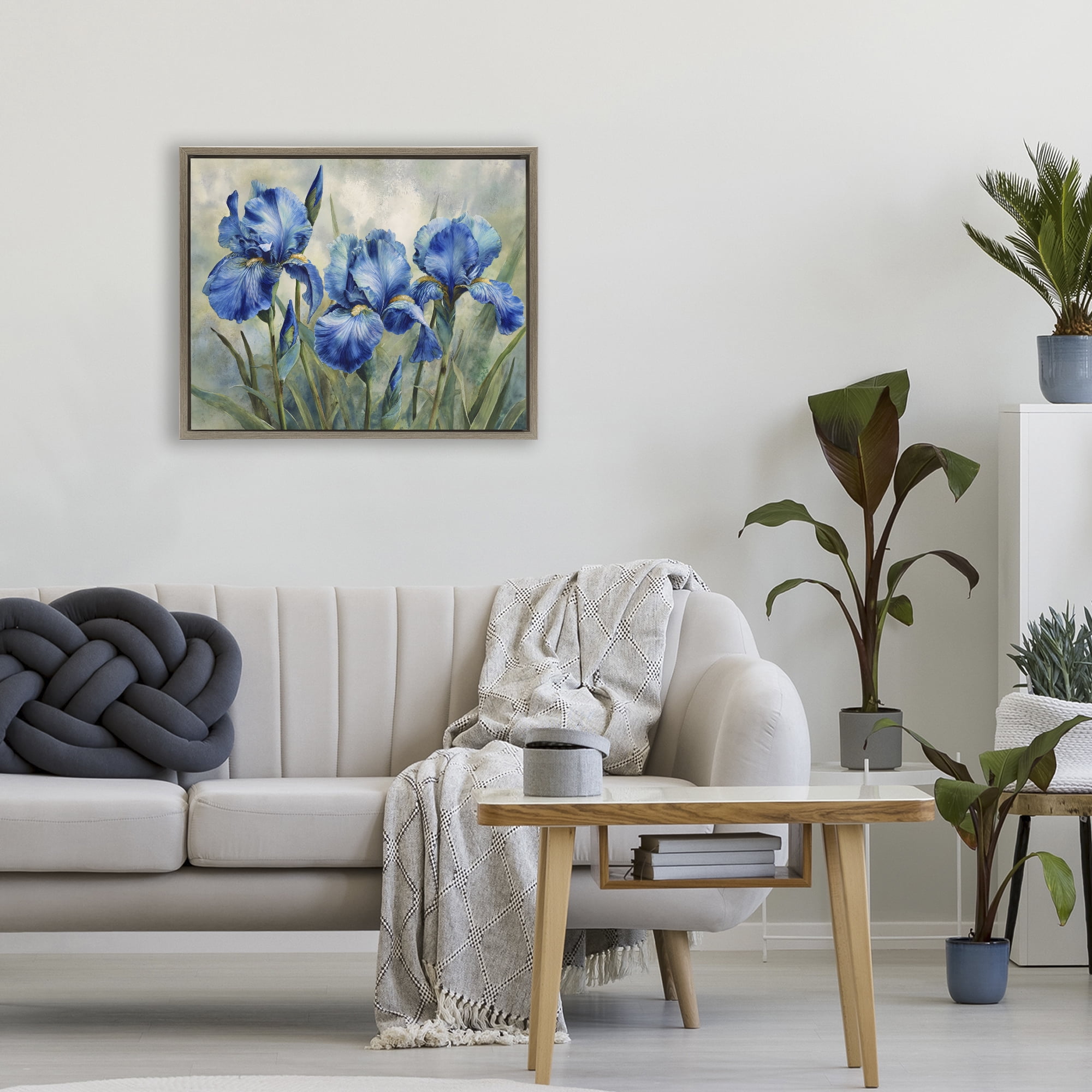 Stupell Industries Drawn Blue Iris Flowers Brown Framed Floater Canvas Wall Art, design by Franklyn Gregory
