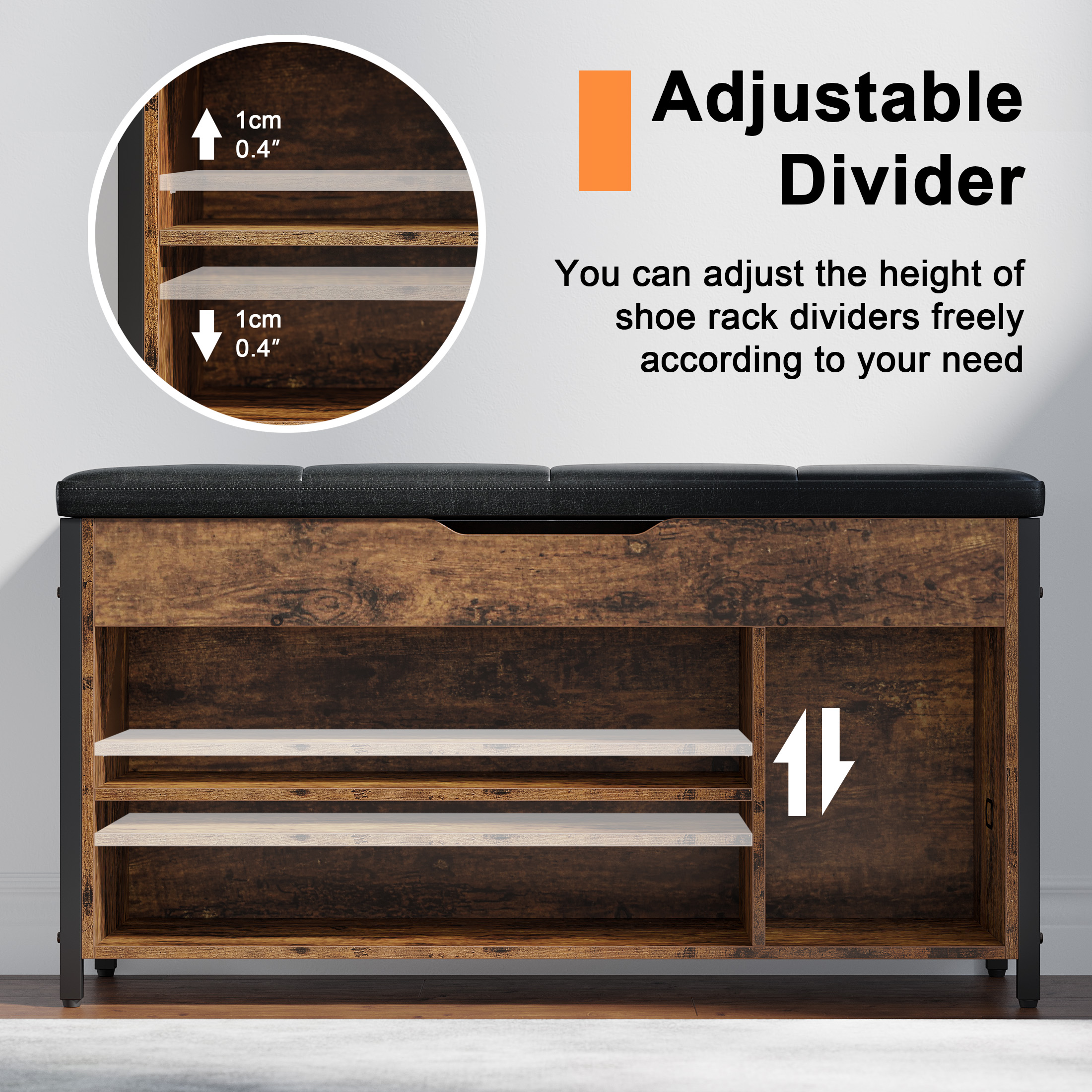 Innod Lift Top Shoe Storage Bench, Brown photo 6