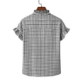 thumbnail image 4 of Craaazy Women's Relaxed Fit Plaid V Neck Blouse, Short Sleeve Ruffle Button Down Tops, Comfy Business Casual Shirt for Spring Gifts, 4 of 9