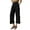 Black, variant on Womens Pants Vertical Rib Texture Pleated Waist Pants Soft Wide Leg Cropped Fit Solid Color Casual Sleek Pants With Side Pocket