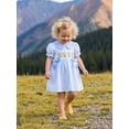 thumbnail image 4 of BemeyourBBs Kids Toddler Girl Back To School Dress Outfit Little Baby Girl Pre Kindergarten Outfits Casual Bow Pencil Embroidered Plaid Doll Collar Puff Short Sleeve A Line Smocked Dress, 4 of 9
