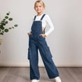 thumbnail image 5 of Girls Pants,Snowflake Washed Girls Cargo Wide Leg Denim Overalls Jumpsuit Toddler Kids Winter Casual,Girls Jeans,05 Blue,8-9 Years, 5 of 5