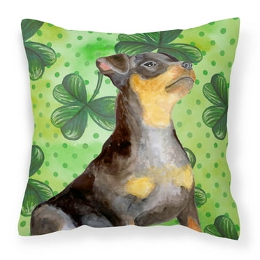 Carolines Treasures BB9898PW1818 Miniature Pinscher 2 St Patricks Fabric Decorative Pillow  18H x18W multicolor