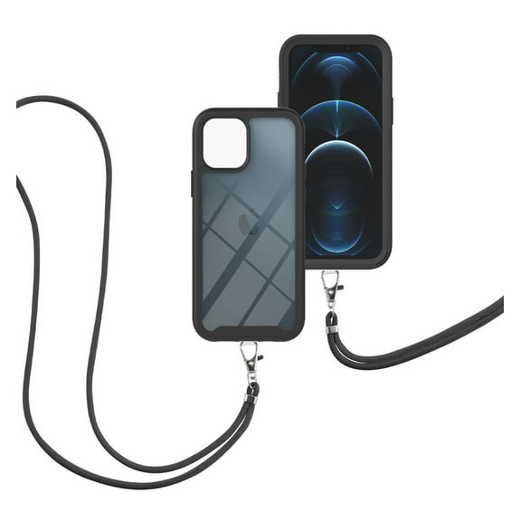 Case for iPhone 14 Pro 2022, Rugged PC Backplane Detachable Crossbody Lanyard Anti-fingerprint Anti-slip Drop Resistant Shockproof Ultra-clear Slim & Light Case for iPhone 14 Pro, Black