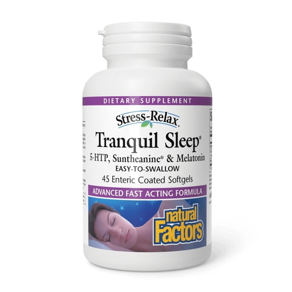 Natural Factors Stress-Relax Tranquil Sleep, with Suntheanine L-Theanine, 5-HTP, Melatonin, 45 Softgels