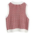 thumbnail image 3 of Sksloeg Womens Sleeveless Sweater Houndstooth Knitted Sleeveless Sweater Preppy Style Vintage Knitwear Top,Hot Pink XXXL, 3 of 6