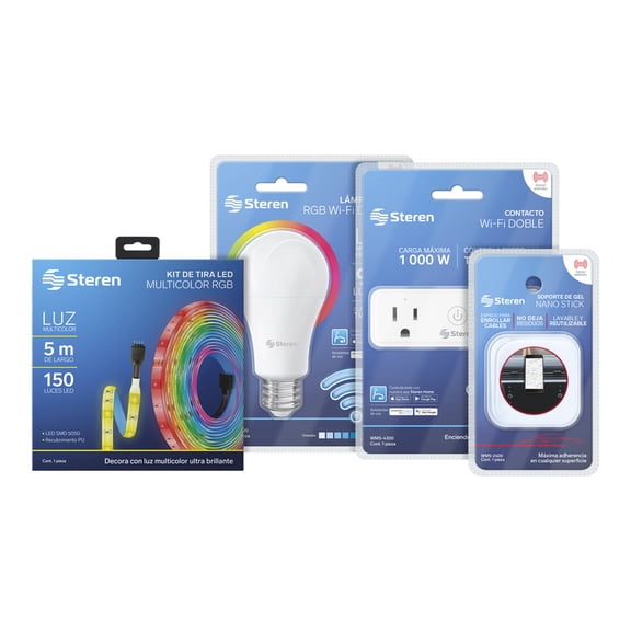 Paquete De 1 Foco Led Smart 10W, 1 Tira 5M Rgb Y 1 Cont Smart 2S STEREN + 1 Acc Auto Reg