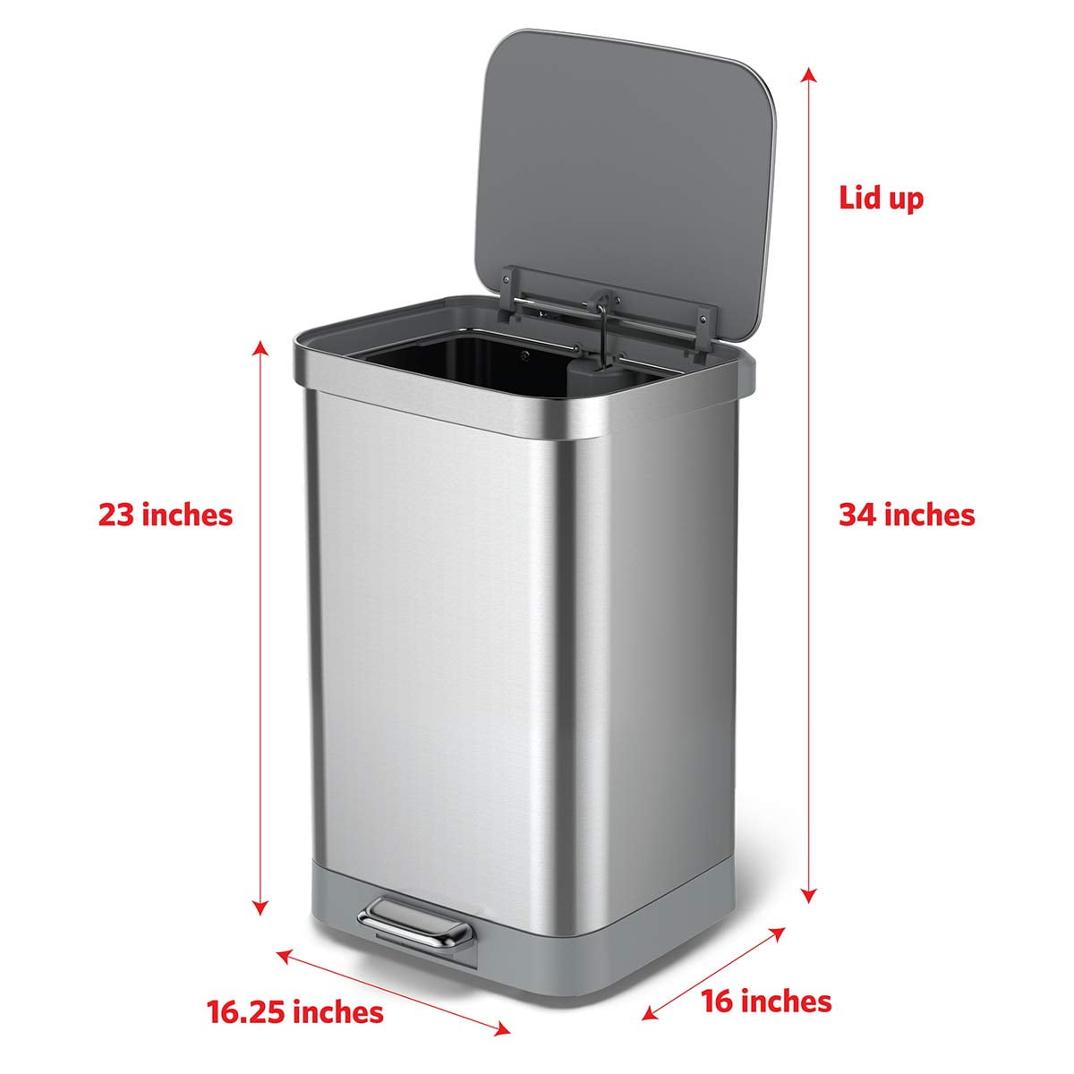 20 Gal. All Stainless Steel Step-On Large Metal Kitchen Trash Can with  Clorox Odor Protection and Soft-Closing Lid