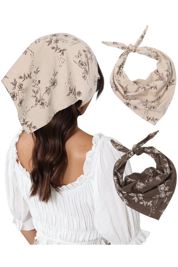 Tie-Back Triangle Kerchief - Cotton Floral Hair Scarf - 2 Pack Head Scarves Bandanas Boho Bandana