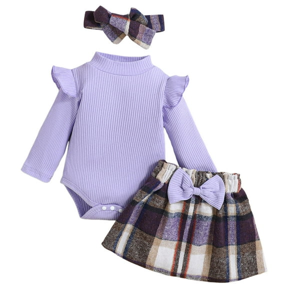 newwalpole Newborn Infant Clothes Baby Girl Dress Summer Toddler Outfit Cute Girl Romper Skirt Set Headband Purple for Size 9-12 Months