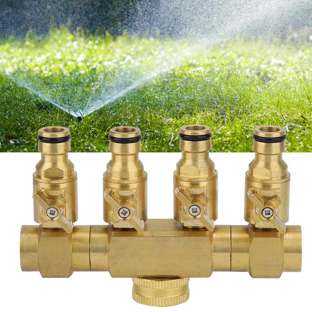 LYUMO 4 Valve Copper Faucet Water Diverter Irrigation Sprinkler Garden Household, Garden Water